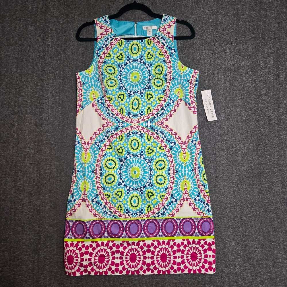 London Style Dress Women Size 10 Colorful Sleeveless Sheath Mandala Indie Edc